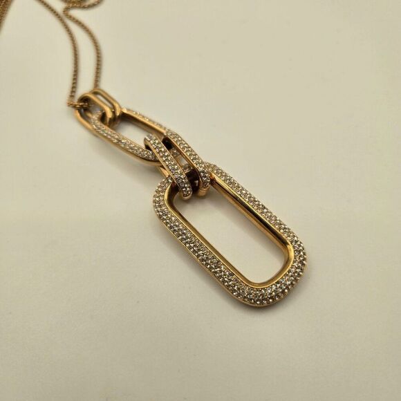 MICHAEL KORS ICONIC LINKS LONG GOLD-TONE CRYSTAL PAVE NECKLACE MSRP $145.00 - Picture 3 of 5